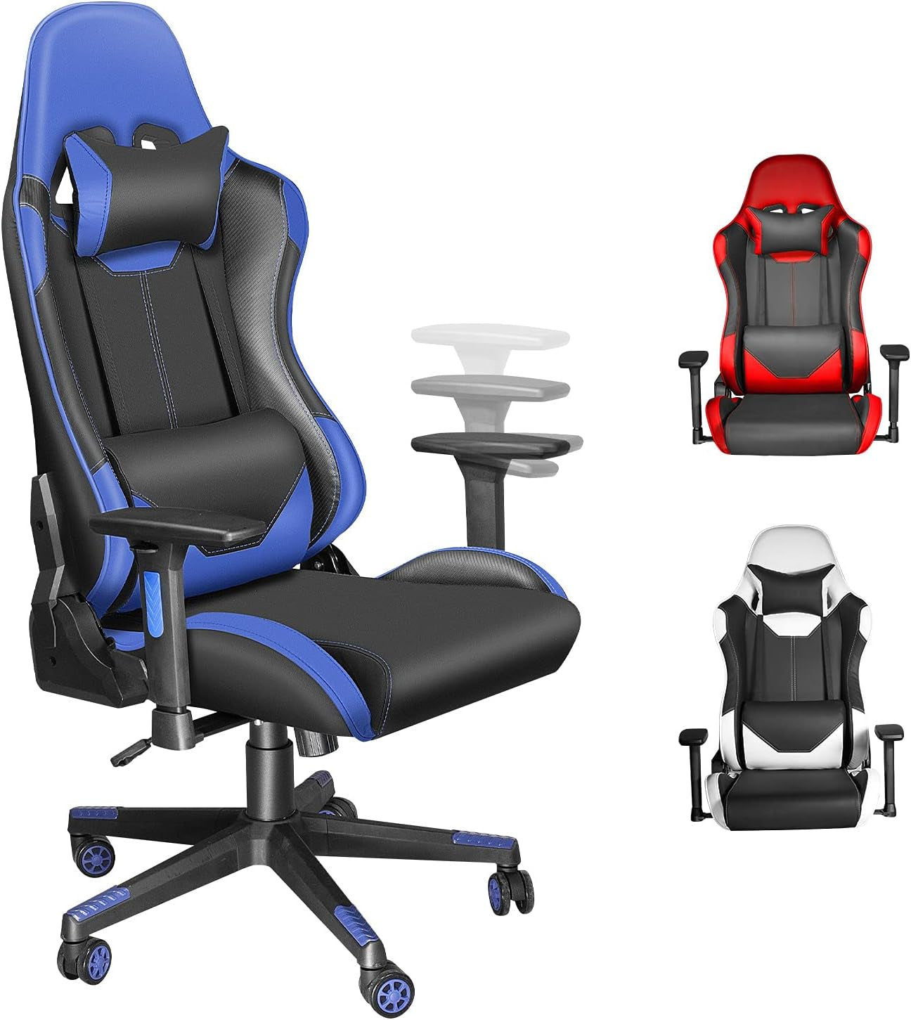 Ergonomic Gaming Chair Computer Chair for Adults or Teens with Adjustable Armrest, Comfortable High Back Office Chair Desk Chair 400LBS, Video Game Chairs Recliner Racing Gamer Chair Blue